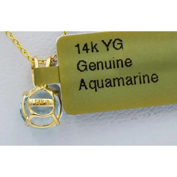 Genuine 1.07 Ct Aquamarine Pendant 14k Yellow Gold - Picture 4 of 5